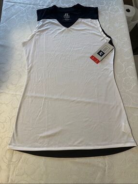 Russell Athletic White and Black Sleeveless V‑Neck Athletic Dress